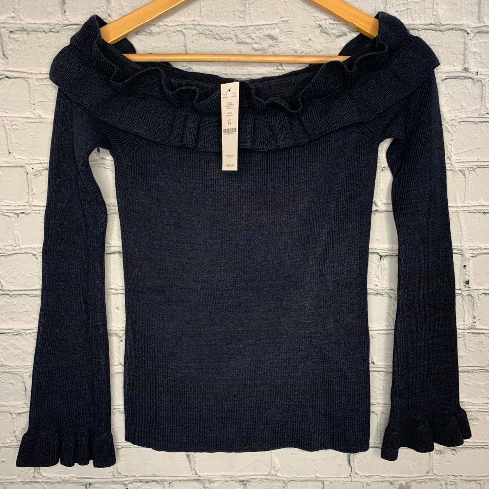 NWT WHBM NAVY ruffle sweater. Size XS